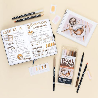 Tombow 56241 Dual Brush Pen Art Markers, Coffee Break, 6-Pack