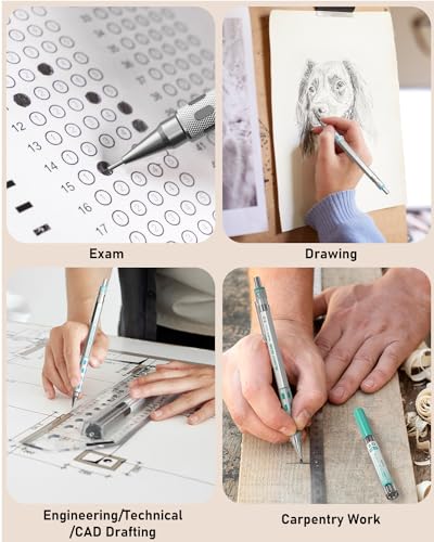 Nicpro Blocky Gear Metal Mechanical Pencil Set with Leather Case | 40PCS Art Drafting Pencil 0.5/0.7/0.9/2mm Lead Pencil with 352PCS (HB 2H 4H 2B 4B 6B Color) Lead Refill for Sketching Drawing - style: 6 PACK with Leather Bag