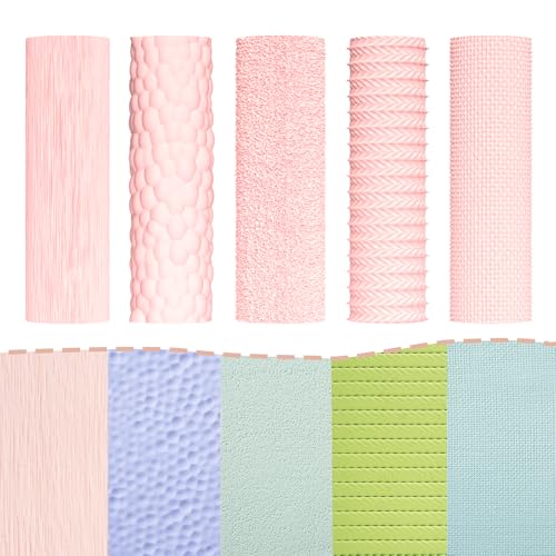 TAINSKY 5 pcs Polymer Clay Texture Roller, Pottery Stamps for Polymer Clay Earrings Jewelry, Embossing Pottery Texture Rollers for Jewelry Making（Textures） - color: Style A Set