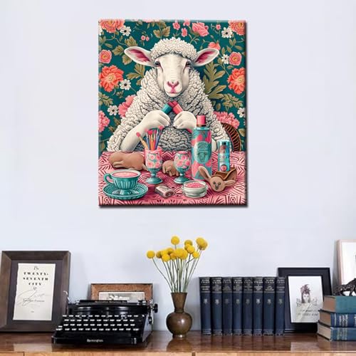 Tucocoo Cute Sheep Make Up Paint by Number Animal DIY Painting Boho Floral Print Paint by Numbers for Adult & Beginners Pink DIY Acrylic Oil Painting Ideal Gift Choice 16x20 Inches （Without Frame ） - color: Artwork-16, size: 16''x20''(Without Frame)
