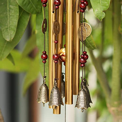 Chinese Traditional Retro 4 Tubes 5 Bells Bronze Yard Garden Outdoor Living Wind Chimes 60cm - size: GuanYin