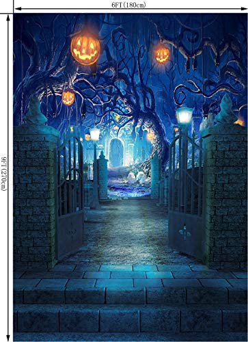 Halloween Theme Backdrop Horror Cemetery Photography Background Halloween Pumpkin Photo Forest Cemetery Banner Studio Prop 6x9FT TP263A - size: 6'x9'