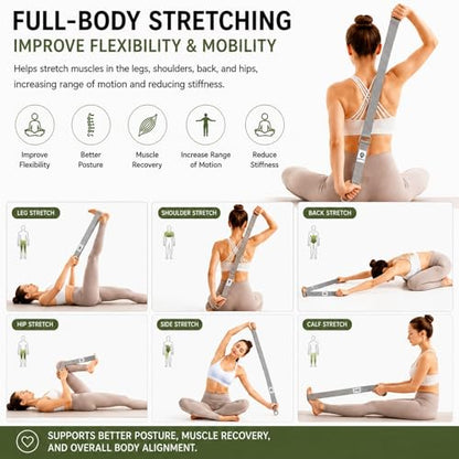Yoga Strap for Stretching, Non-Elastic Yoga Belt with D-Ring - color: Grayish White, size: 8Feet/2.4M