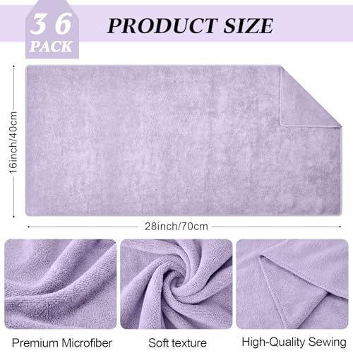 SmoothNovelty 36 Pcs Microfiber Gym Towel 16 x 28 in Bleach Proof Towels Absorbent Soft Sweat Towels Quick Dry Lightweight Towel for Hand Salon Bath Spa Hotel Pool Home Hair Care (Light Purple) - color: Purple