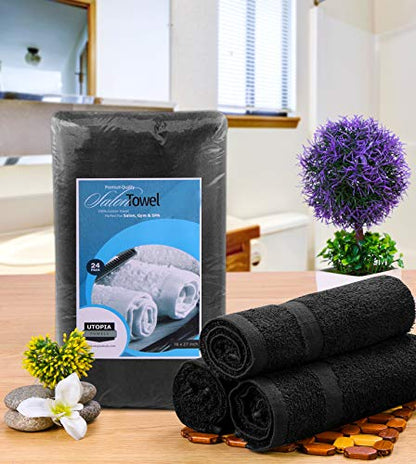 Utopia Towels Salon Towels, Pack of 24, 16x27 in, 100% Cotton, Black - color: Black, size: 24 Pack