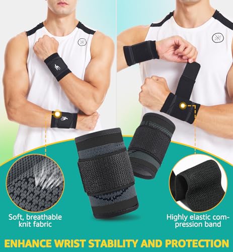 HiRui Wrist Brace Wrist Wraps Compression Wrist Strap, Wrist Support for Work Fitness Weightlifting Sprains Tendonitis, Carpal Tunnel Arthritis, Pain Relief, Adjustable Wristbands 2 PACK (Black, S) - color: Black, size: Small (Pack of 2)