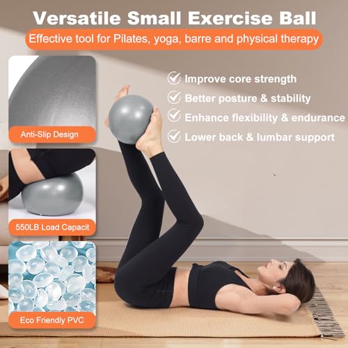 Tsikavo Pilates Ring, Pilates Ring Circle and Ball Set, 12 Inch Magic Circle Pilates Ring,9 Inch Small Exercise Ball,Resistance Bands Set, Home Pilates Equipment for Women - color: Gray
