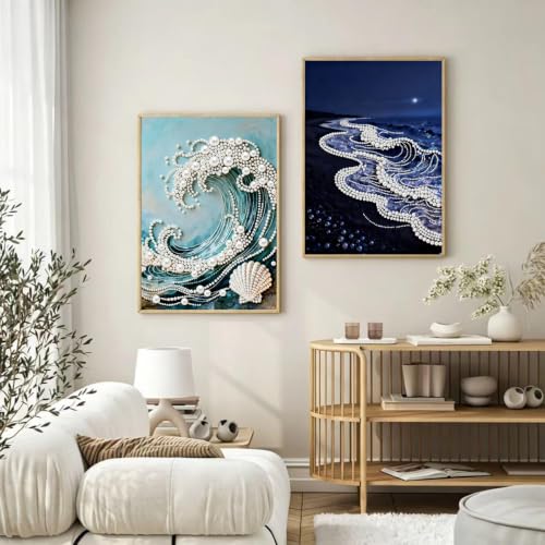 4 Packs Pearl Diamond Painting Kits for Adults Waves Sailboats 12 x 16 inch | Sea Wave Design, Diamond Art by Numbers, Special Shape Pearl Dots, DIY, Home Wall Decor - color: HL072-HL6682