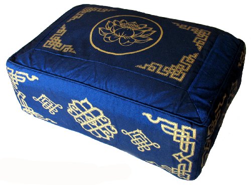 Meditation Cushion - Rectangular Zafu Buckwheat & Kapok Fill - color: Lotus Enlightenment Blue Dharma Key