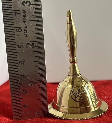 Indian Consigners Hand Bell Loud Brass Call Bells 3 Inches Altar Pendulam Use (Pentagram Gold) - color: Pentagram Gold