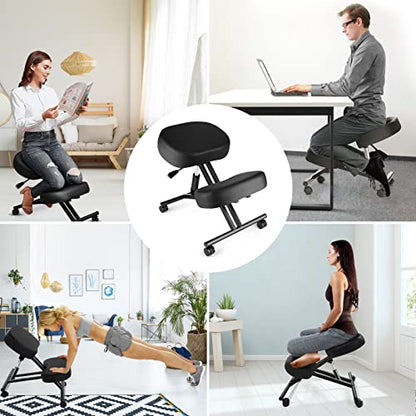 Ergonomic Kneeling Chair, Meditation Chair with Height Adjustable and Cushion for Home and Office, Posture Office Stool with an Angled Seat and Casters - size: Height Adjustable - Pneumatic