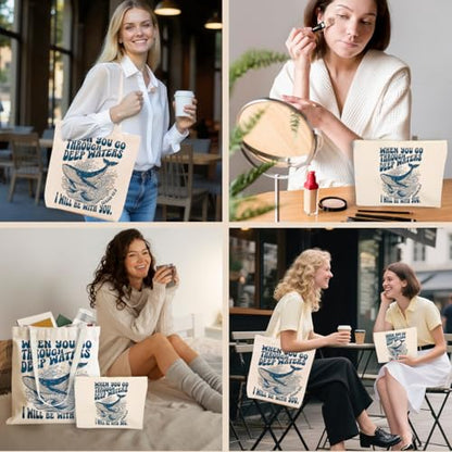 Whale Shark Makeup Bag Canvas Tote Bag Gifts for Women Friend Birthday Beach Shopping Appreciation Christmas - color: Throuchisaiah 386