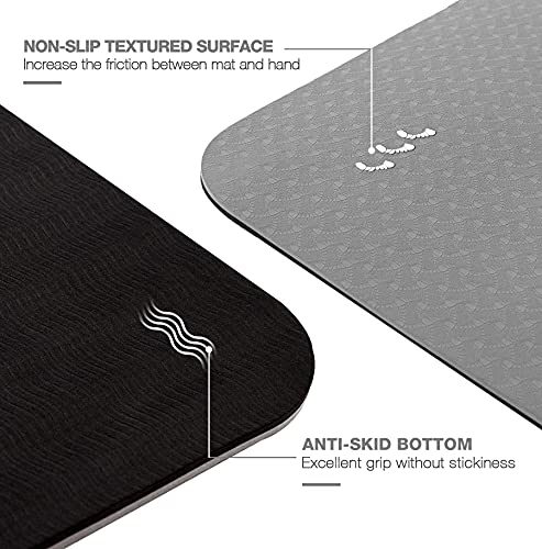 UMINEUX Large Yoga Mat for Men and Women 1/4 & 2/5 Inch Extra Thick TPE Fitness Mat for Home Gym Workout, Non-Slip, Eco Friendly Exercise Mat for Yoga, Pilates, Stretching, Meditation - color: Wind Dove & Jet Black, size: 72"x48"x1/4"