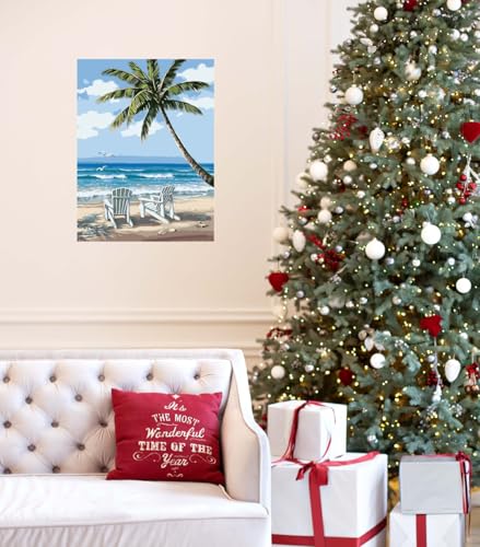 RMANA Acrylic Paint by Number Landscape On Canvas Art for Beginner Adults Students Teens Painting by Numbers DIY Arts Crafts Numero Advanced Abstract Sunny Beach Palm Tree Colorful Box Christmas Gift