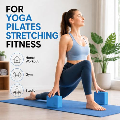 EXERZ Yoga Blocks 2 pack, Gym Blocks, Exercise Workout Fitness Bricks, Pilates Stretch Handstand Non-Slip - color: Blue
