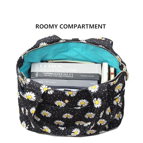 ESVAN Yoga Tote Bag Mat bag Women Shoulder Bags Carryall Tote for Travel Office Workout Gym Nurse Beach - color: Canvas Black Flower