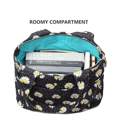 ESVAN Yoga Tote Bag Mat bag Women Shoulder Bags Carryall Tote for Travel Office Workout Gym Nurse Beach - color: Canvas Black Flower
