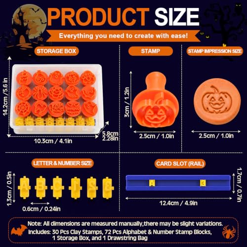 30 Pcs Halloween Pattern Clay Modeling Stamp Set with 72-Character Letter Stamps and Storage Box, Halloween Pattern Stamps for Polymer/Ceramic Clay, Pottery Craft, Cookie and Jewelry Making - style: Halloween