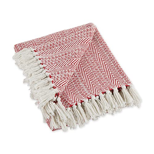 DII Herringbone Striped Collection Cotton Throw Blanket, 50x60, Barn Red - color: Barn Red, size: 50x60"