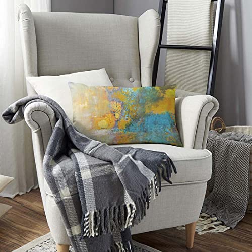 TKS MITLAN Sun Ball in Yellow and Turquoise Pillow Covers 12x20 Inch Abstract Original Painting on Canvas Linen Couch Bed Sofa Car Waist Cushion Cover 12 x 20 inch - color: Sun Ball, size: 20" x 12" (Pack of 1)