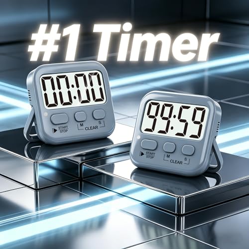 Antonki 2 Pack Digital Timer for Kids Classroom Kitchen Timers for Cooking | w/ Battery, Easy to View, Alarm, Mute Mode, Count Down/Up, Magnetic, Kickstand, Hanging, Classroom Timer for Teacher Supplies - color: Space Grey