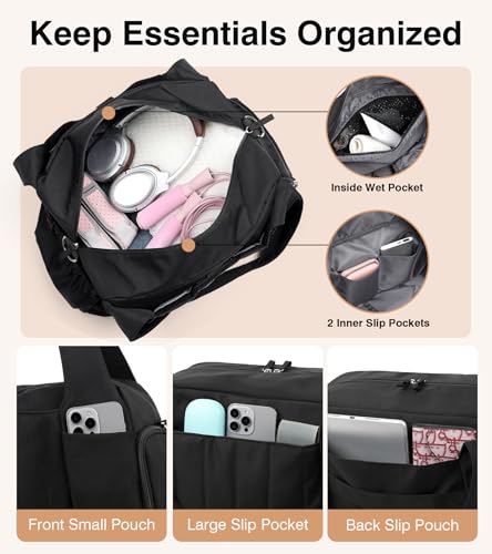 Marvolia Gym Bag for Women with Yoga Mat Holder, Black - color: Black