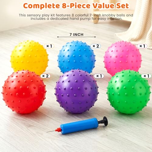 LOVEINUSA 8PCS Bounce Balls with Pump, 7 inch Spiky Massage Sensory Balls for Kids Party Favors - size: Medium (Pack of 3)
