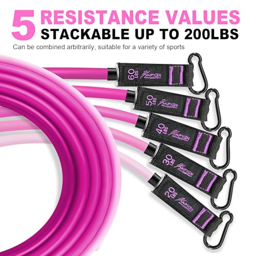 HPYGN Resistance Bands, Exercise Bands with Handles, Fitness Bands, Workout Bands with Door Anchor and Ankle Straps, for Heavy Resistance Training, Physical Therapy, Shape Body, Yoga, Home Workout Set - color: pink, style: 200LBS