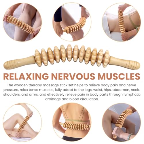 2pcs Wood Massage Roller,Manual Wooden Fascia Massage Tool | Wooden Fascia Massage Roller Trigger Points,Stomach Rolling guasha Massager Tool, for Fascia,Relief, Body Shaping