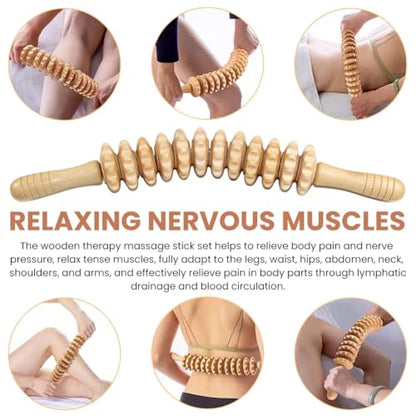 2pcs Wood Massage Roller,Manual Wooden Fascia Massage Tool | Wooden Fascia Massage Roller Trigger Points,Stomach Rolling guasha Massager Tool, for Fascia,Relief, Body Shaping