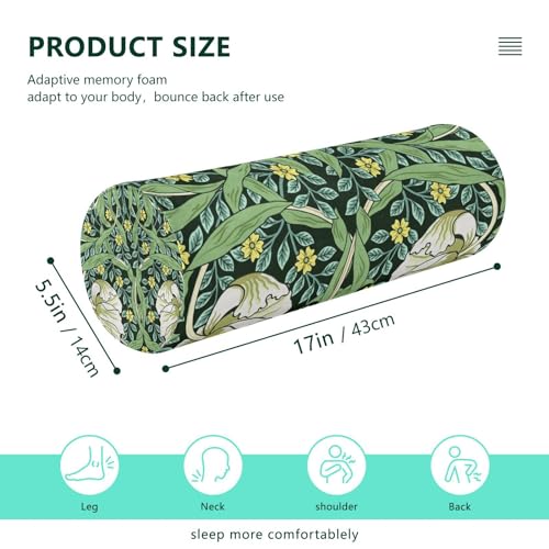 Neck Roll Pillow Bolster Pillow Round Health Memory Foam Long Cervical Roll Cylinder Bolster Body Pillow with Removable Washable Cover Bolster Pillow for Bed Legs Back Yoga Willam Morris Green - color: Flower 26