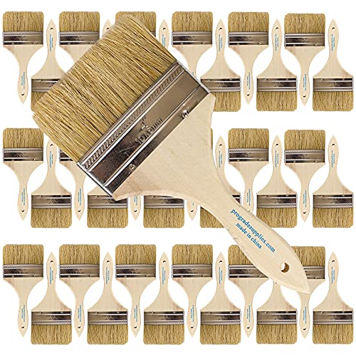 Pro Grade 4" Chip Brushes, Disposable Paint Brushes, for Sealers, 36 Pack | Natural bristle, wood handle | Contractor Pack | For Deck Stain & Fence Stain | Cabinets, Furniture, Fences