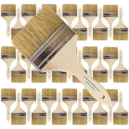 Pro Grade 4" Chip Brushes, Disposable Paint Brushes, for Sealers, 36 Pack | Natural bristle, wood handle | Contractor Pack | For Deck Stain & Fence Stain | Cabinets, Furniture, Fences