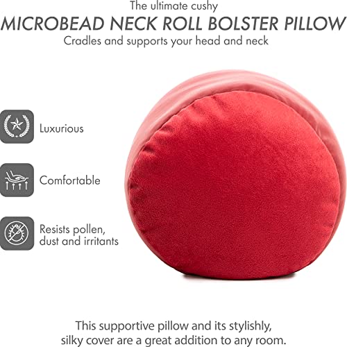 Microbead Bolster Neck Roll Pillow, 14x8 in Cylinder Tube, Deep Red - color: Deep Red