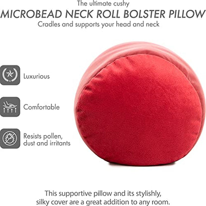Microbead Bolster Neck Roll Pillow, 14x8 in Cylinder Tube, Deep Red - color: Deep Red