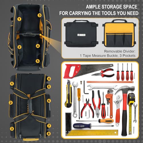 MELOTOUGH Rolling Tool Bag with Wheels,Large Capacity Tool Bag Organizer with Concealed Telescoping Handle for Electrician,Construction,HVAC,Technician (Yellow/Black) - color: Yellow/Black