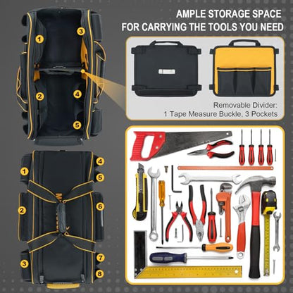 MELOTOUGH Rolling Tool Bag with Wheels,Large Capacity Tool Bag Organizer with Concealed Telescoping Handle for Electrician,Construction,HVAC,Technician (Yellow/Black) - color: Yellow/Black