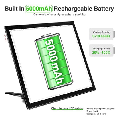 WELZK 5000mAh Rechargeable Diamond Art Light Board, Tracing Box Side Button | 5000mAh Battery, Side Buttons, 3 Color Temps 2800K-12000K, 10-Level Dimmable, 7-Level Stand, Smooth Surface - style: A3 3-Colors with Battery and Stand