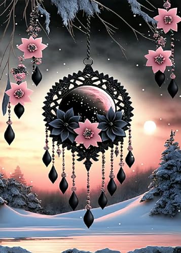 KINPLUB Dream Catcher Diamond Painting Kits for Adults, Fantasy Pink Flower 5D Diamond Art Kits for Beginners, DIY Full Drill Round Diamond Dots, Home Wall Decor 12 x 16 Inch - color: Dream Catcher-2