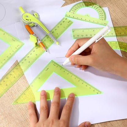 Zonon 1 Set Plastic Geometry Math Set 7 Pcs Includes 6'' / 4 '' Protractor, Drawing Compass, 45/60 Degree Triangle Rulers, 12'' / 6'' Math Ruler Transparent for Office Supplies(Yellow) - color: Yellow