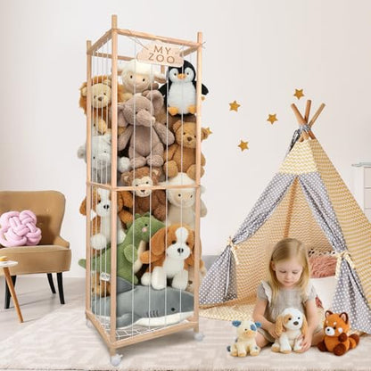Stuffed Animal Storage Zoo with Wheels, 64" Wooden Large - color: Wooden