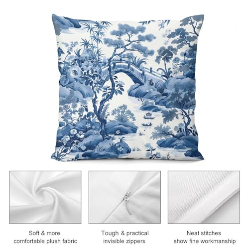 Blue Willow Chinoiserie Porcelain Inspiration Throw Pillow Covers - color: Blue Willow Chinoiserie Porcelain Inspiration