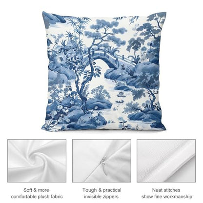 Blue Willow Chinoiserie Porcelain Inspiration Throw Pillow Covers - color: Blue Willow Chinoiserie Porcelain Inspiration