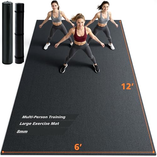 Rendpas Large Exercise Mat for Home Gym, 8mm Extra Thick Workout Mat - color: 12*6 FT Black