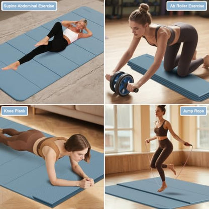 PAIDU Foldable Yoga Mat 10MM Thick 75‘’x40‘“ Quick Fold Easy Storage - color: Blue Gray