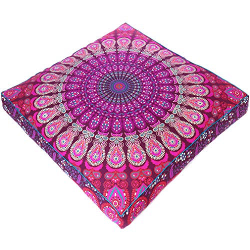 Mandala Floor Pillow Cover Meditation Cushion Seating Throw Hippie Round Colorful Decorative Bohemian Indian Pouf Ottoman Handmade Cover ONLY (Purple 1, 35" x 35") - color: Purple 1, size: 35" x 35" (Pack of 1)