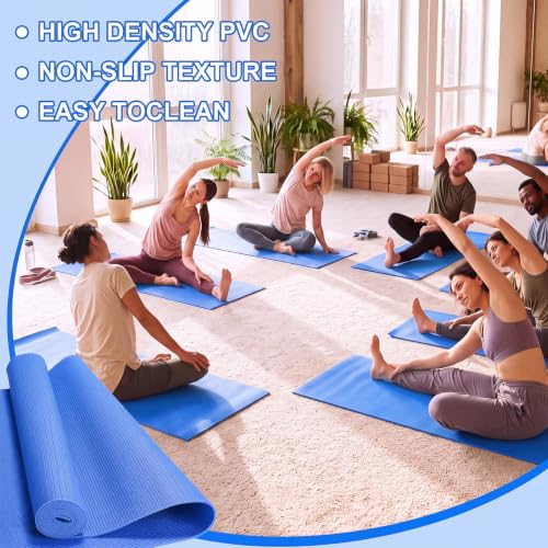 Funtery 3 mm Thin Yoga Mats Bulk, 68 x 24 Inches Lightweight PVC Exercise Mats Non Slip Workout Fitness Pads for Yoga Pilates Stretching Classes Gym Home Studio - color: Blue