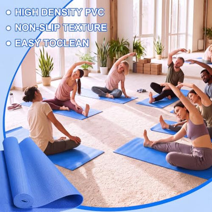 Funtery 3 mm Thin Yoga Mats Bulk, 68 x 24 Inches Lightweight PVC Exercise Mats Non Slip Workout Fitness Pads for Yoga Pilates Stretching Classes Gym Home Studio - color: Blue