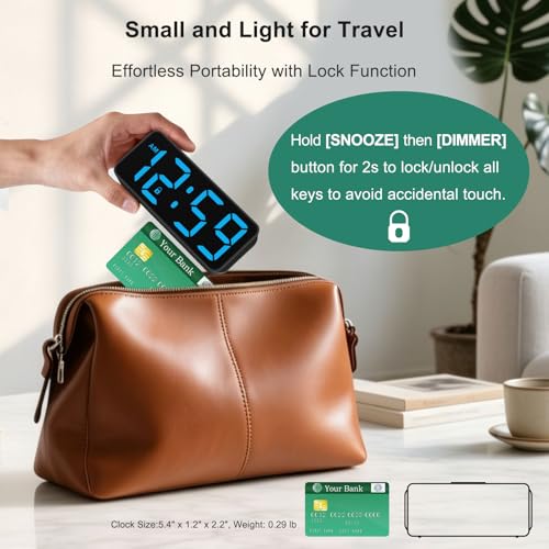Peakeep Small Digital Alarm Clock Battery Operated for Bedrooms Travel | 1.65" Numbers Large Display Cordless Bedside Clock for Seniors Elderly, Auto Manual Dimmers, 5 Levels Volume - color: Blue Digits