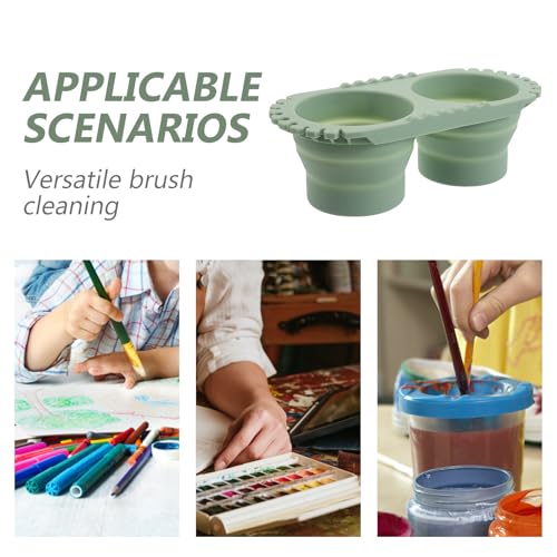 SEWACC Foldable Silicone Paint Brush Washer, Dual Collapsible Basin with Drying Rack, Portable Acrylic and Watercolor Brush Washing Bucket, Travel Art Supplies Organizer - color: Green